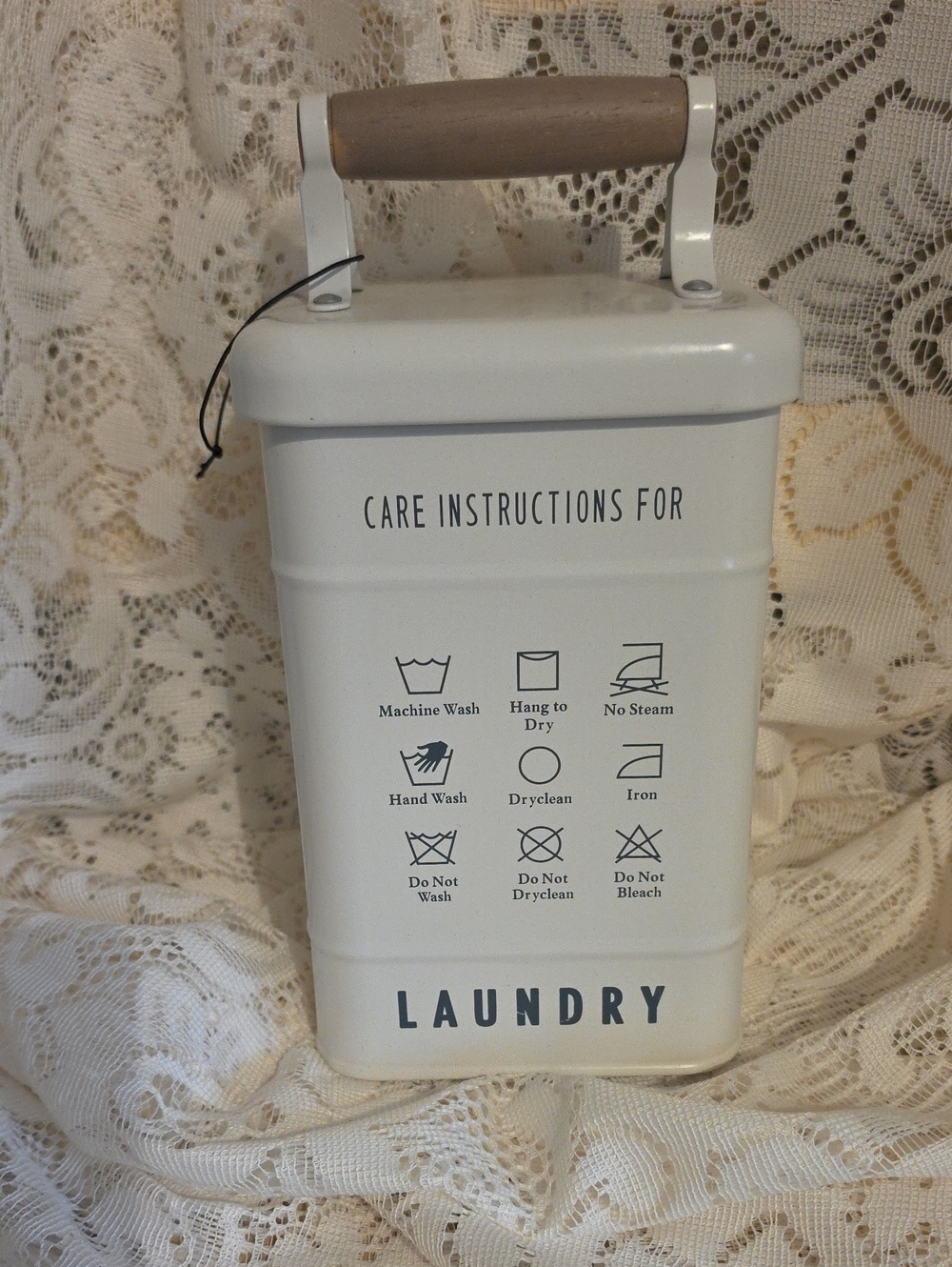 Laundry By Shelli Segal White Laundry Canister with Wood Handle